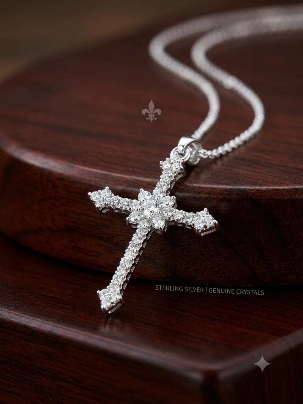 Source Unknown Sterling Silver Crystal Cross Necklace - White